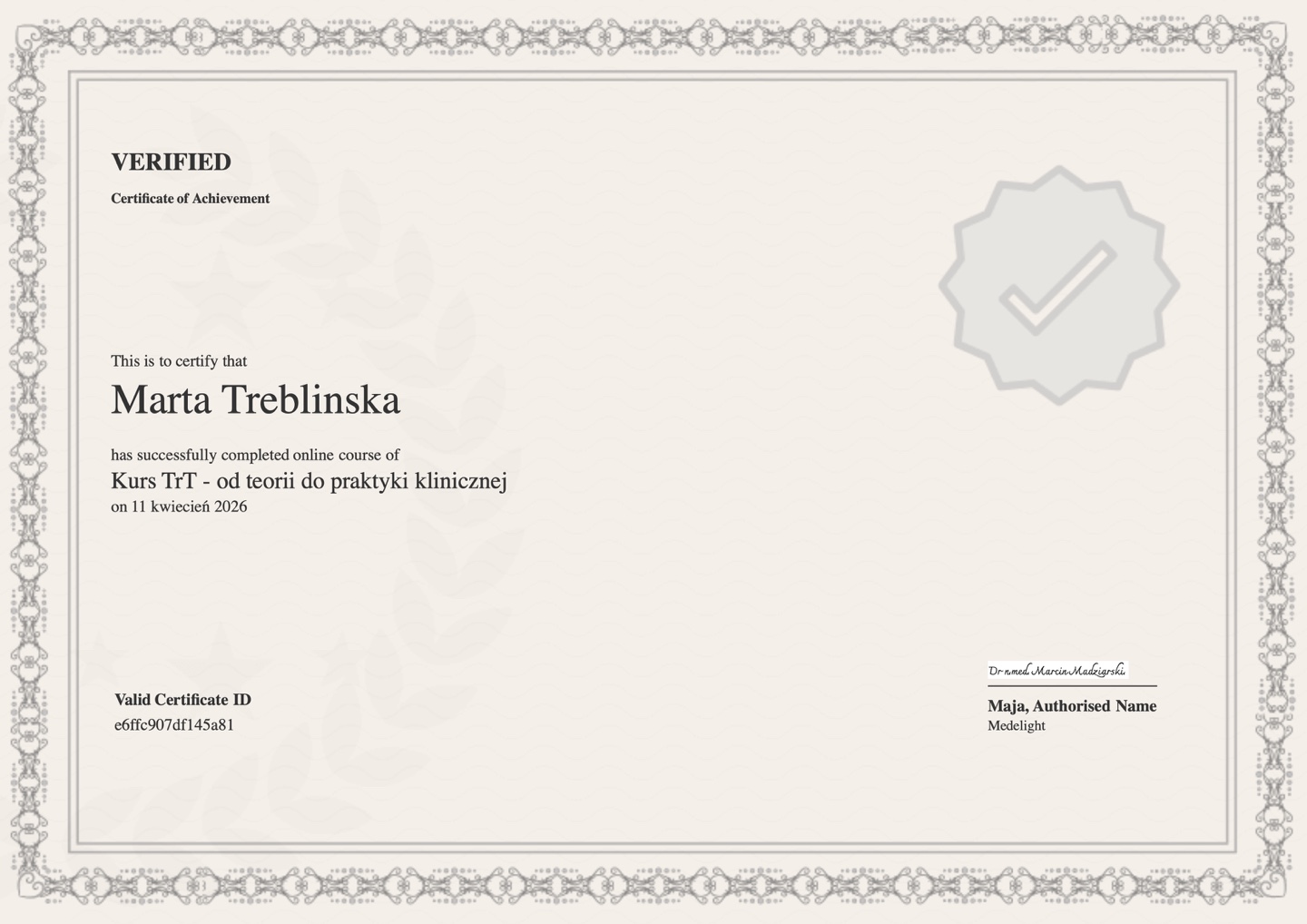 Kurs TrT - od teorii do praktyki klinicznej