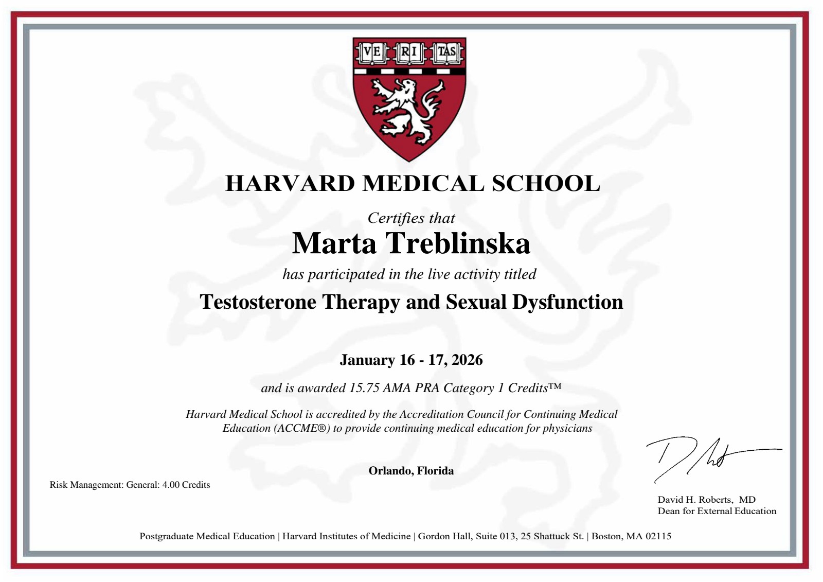 Harvard Medical School Certificate